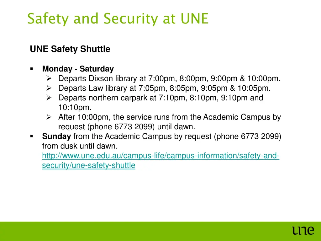 safety and security at une 2