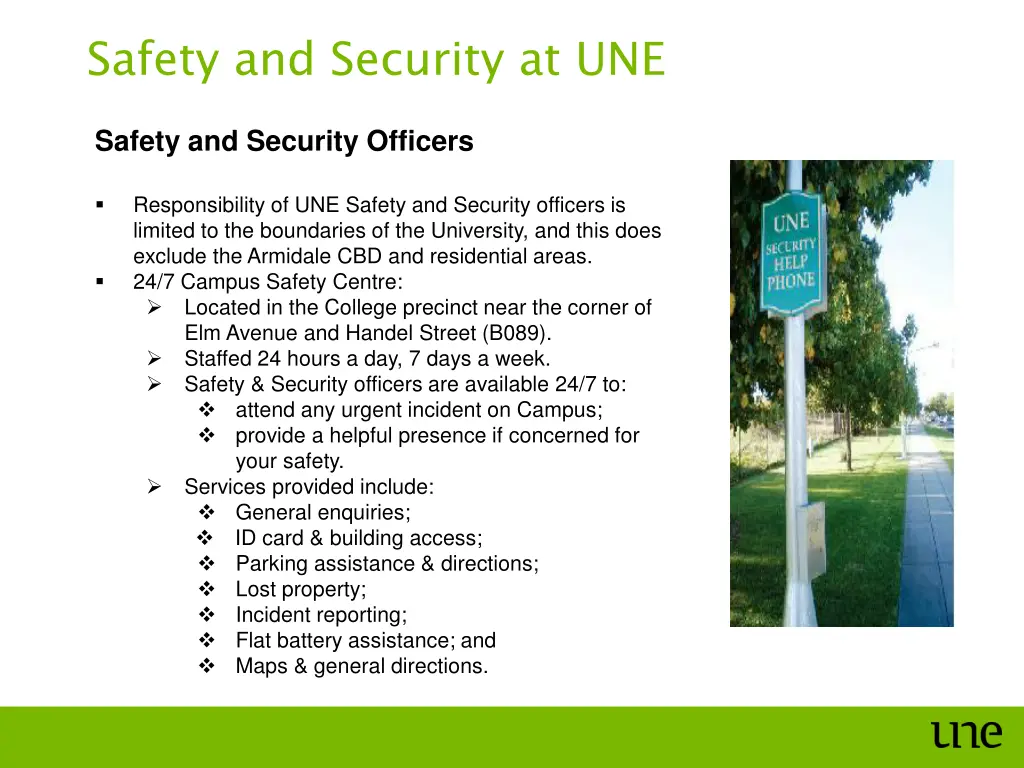 safety and security at une