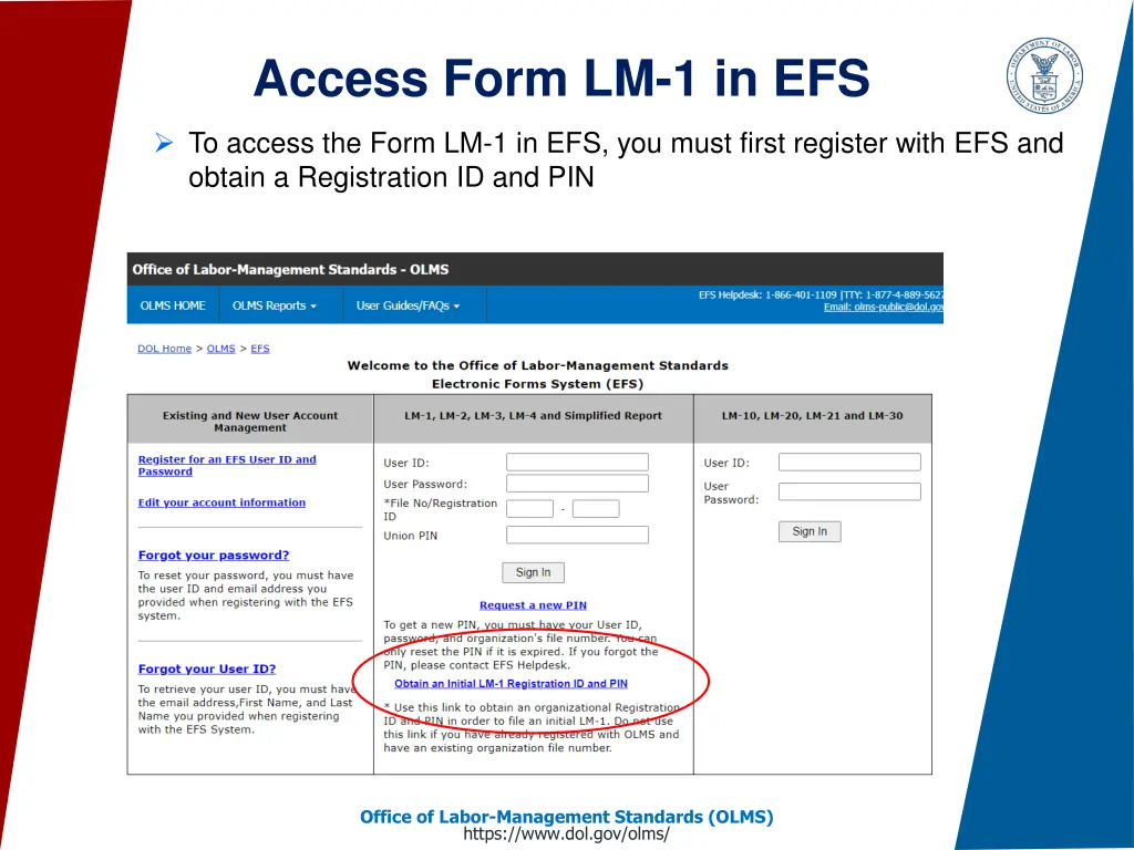 access form lm 1 in efs