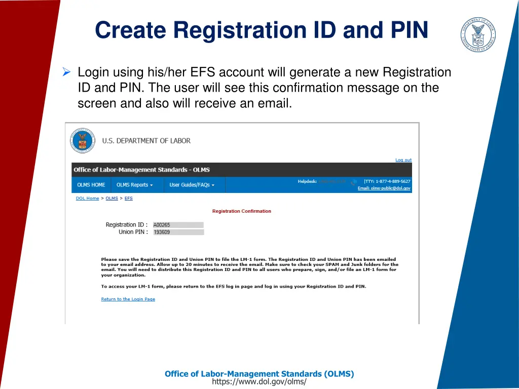 create registration id and pin