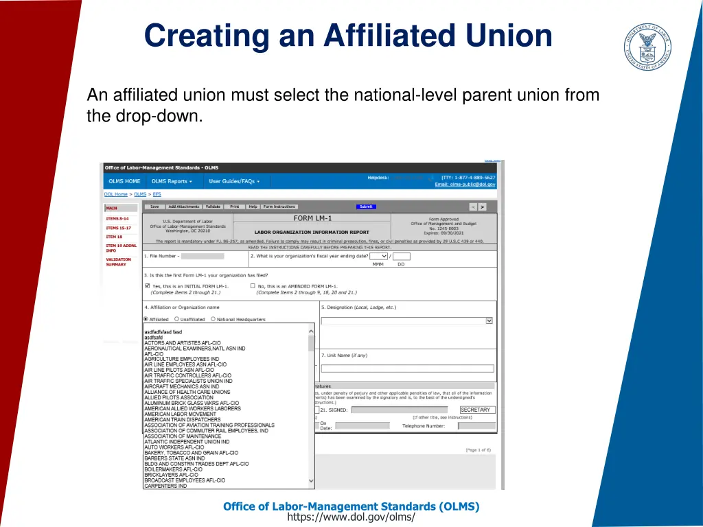 creating an affiliated union