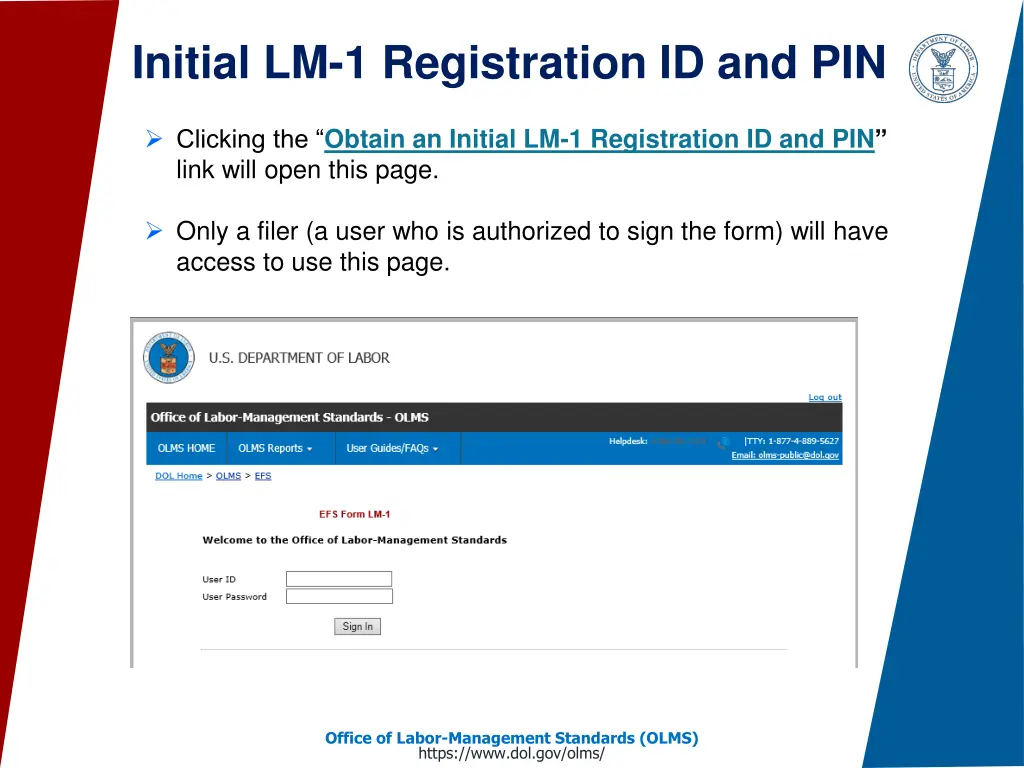 initial lm 1 registration id and pin