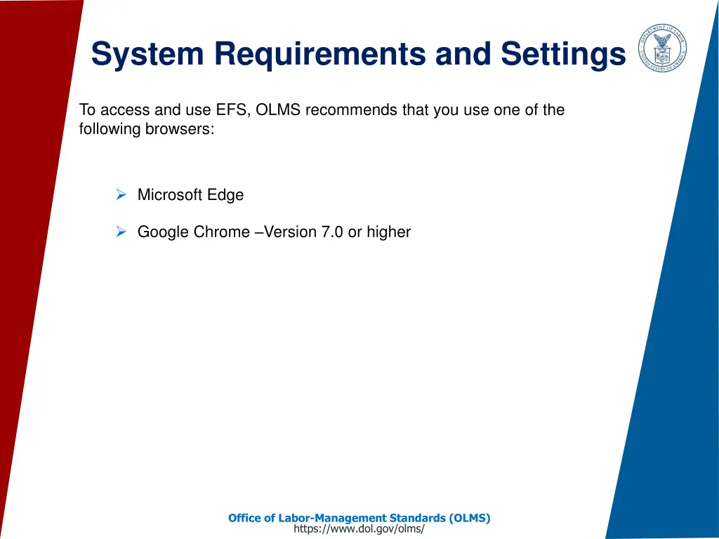 system requirements and settings