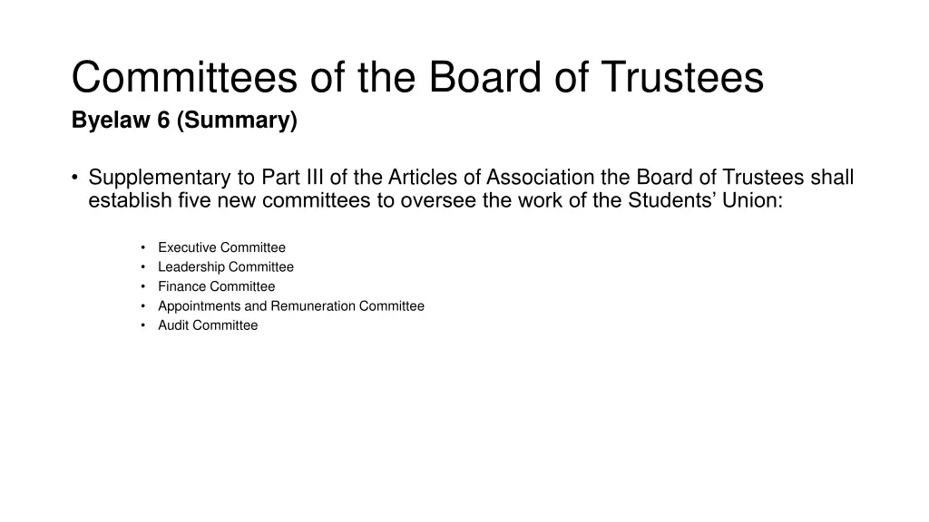 committees of the board of trustees byelaw