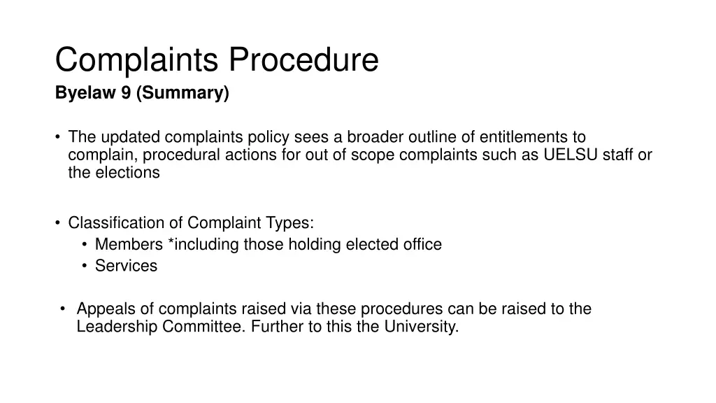 complaints procedure byelaw 9 summary