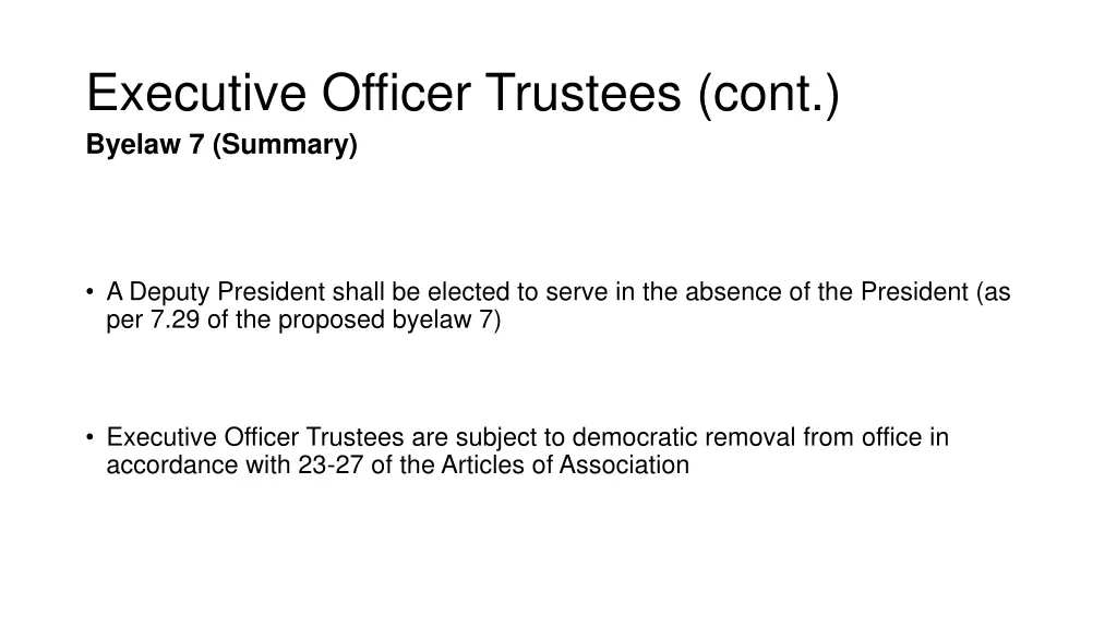 executive officer trustees cont byelaw 7 summary 1