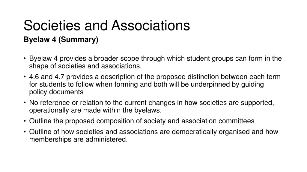 societies and associations byelaw 4 summary