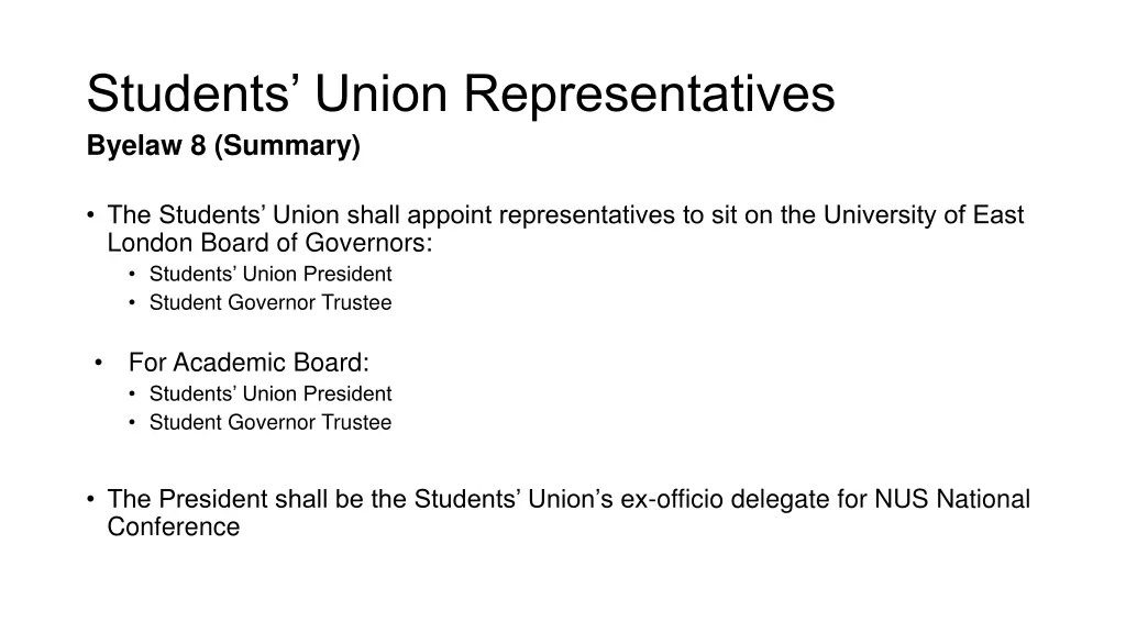 students union representatives byelaw 8 summary