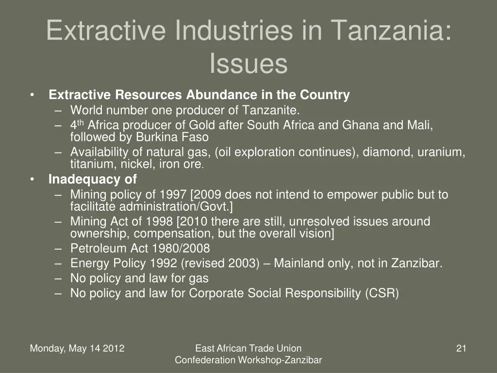 extractive industries in tanzania issues