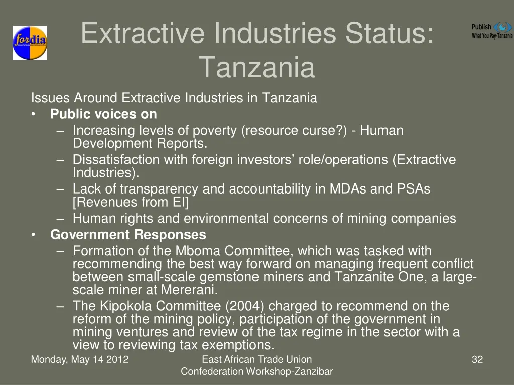 extractive industries status tanzania issues