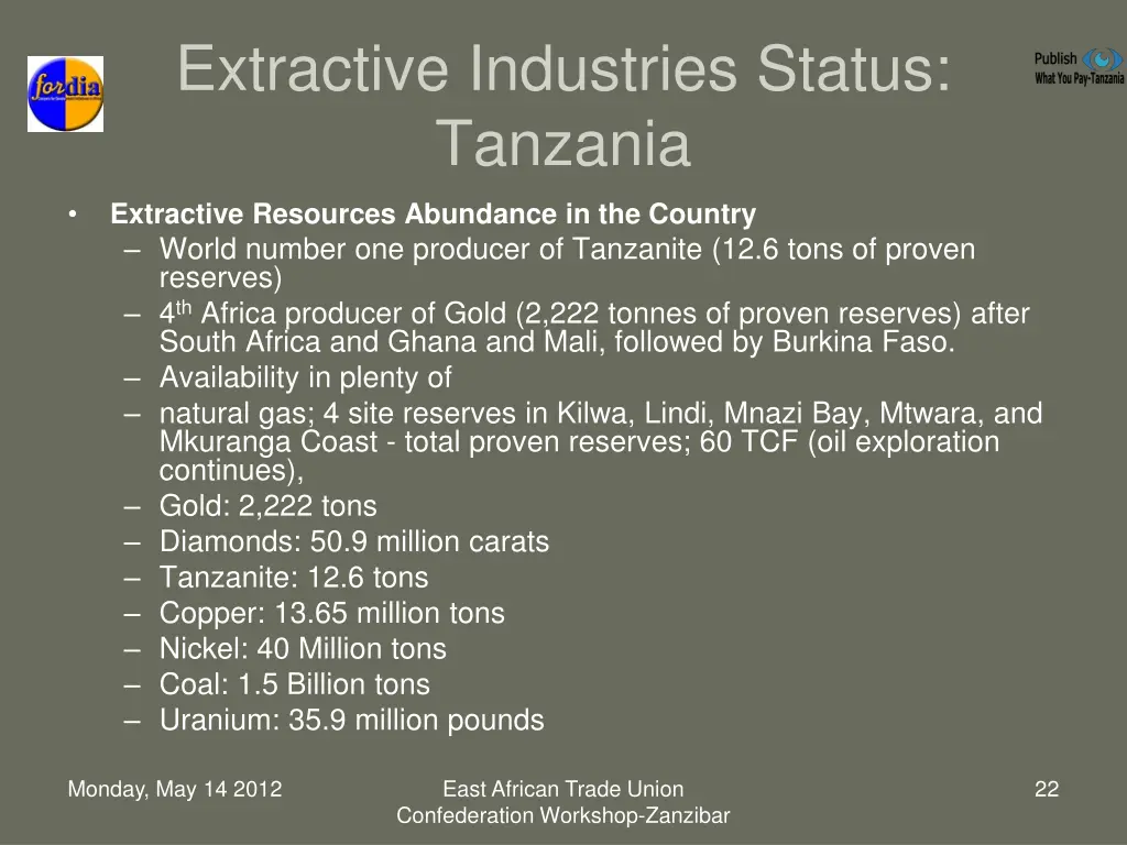 extractive industries status tanzania