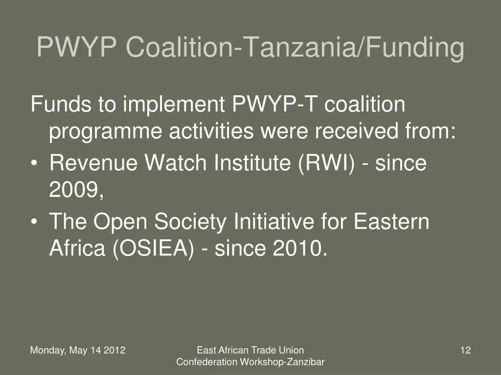 pwyp coalition tanzania funding