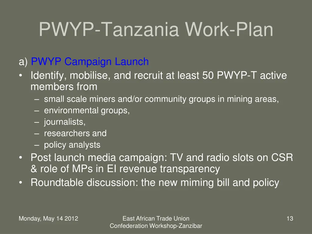 pwyp tanzania work plan