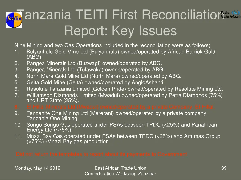 tanzania teiti first reconciliation report 1