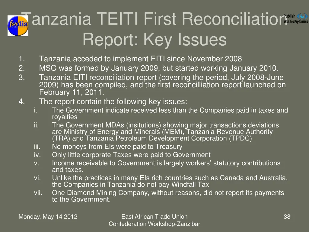 tanzania teiti first reconciliation report