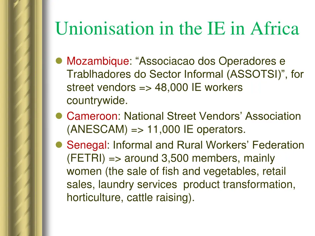 unionisation in the ie in africa 10