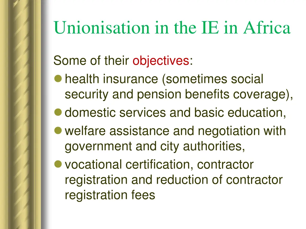 unionisation in the ie in africa 11