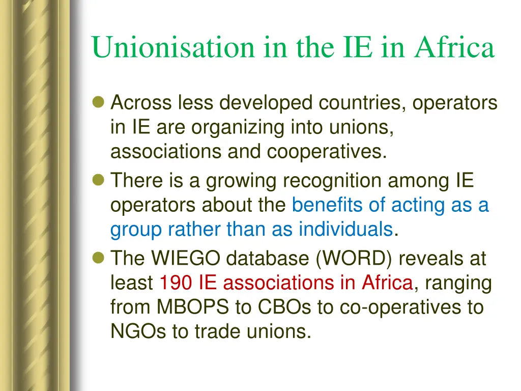 unionisation in the ie in africa 7