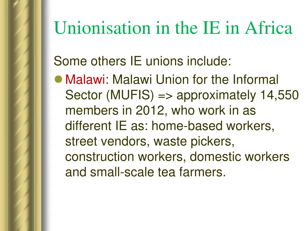 unionisation in the ie in africa 9