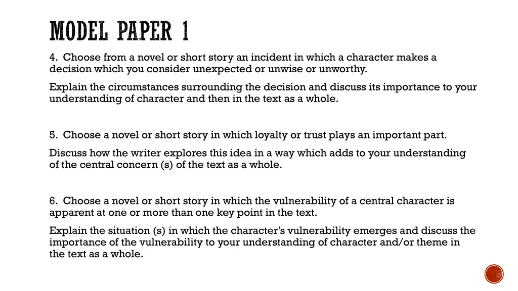 model paper 1 4 choose from a novel or short