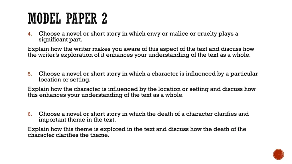 model paper 2 choose a novel or short story