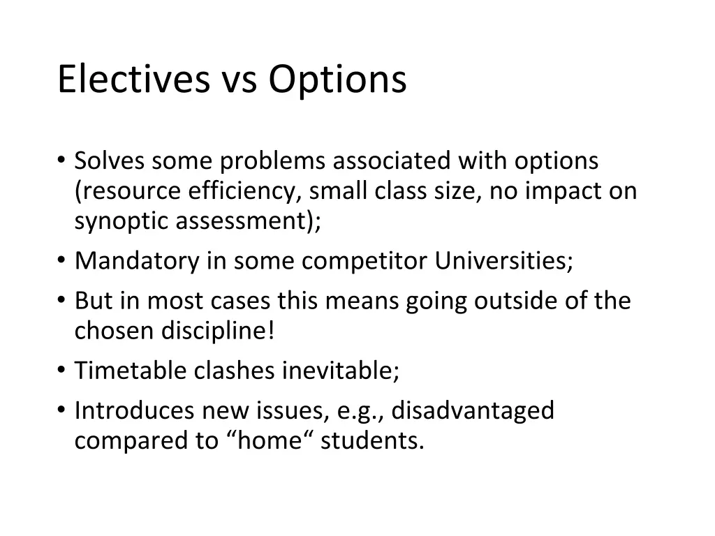 electives vs options