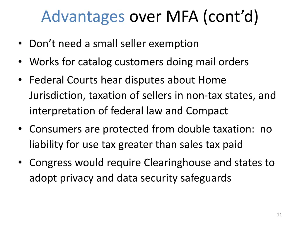 advantages over mfa cont d