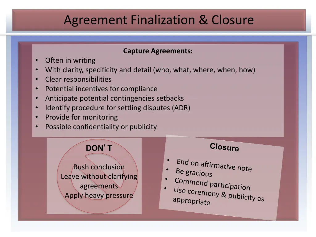 agreement finalization closure