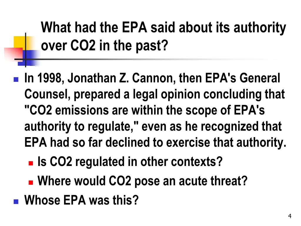 what had the epa said about its authority over