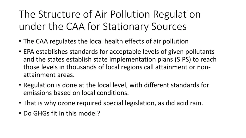 the structure of air pollution regulation under