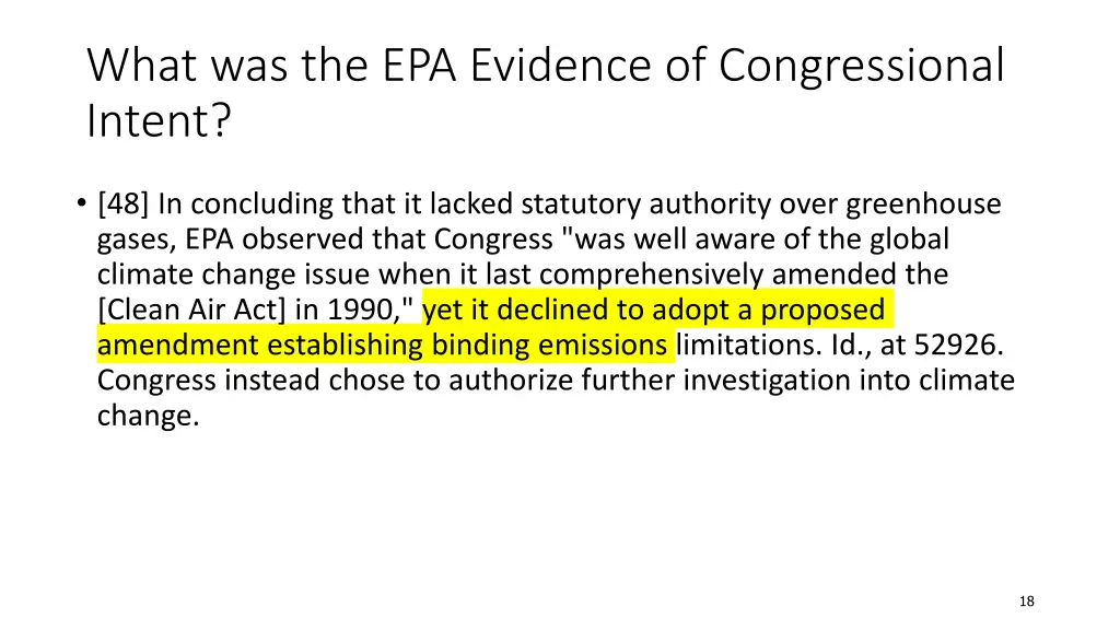 what was the epa evidence of congressional intent