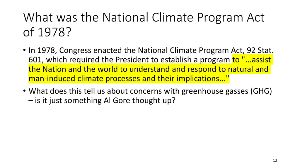 what was the national climate program act of 1978