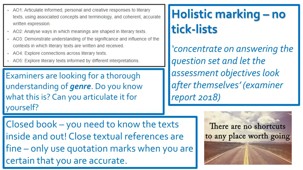 holistic marking no tick lists