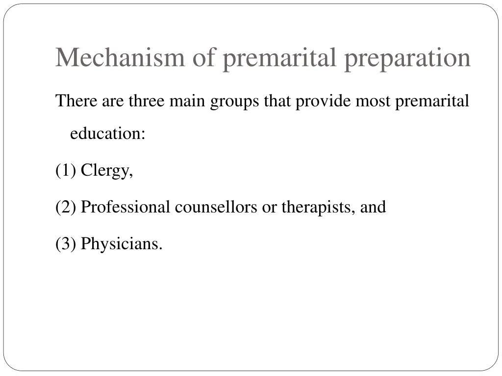 mechanism of premarital preparation