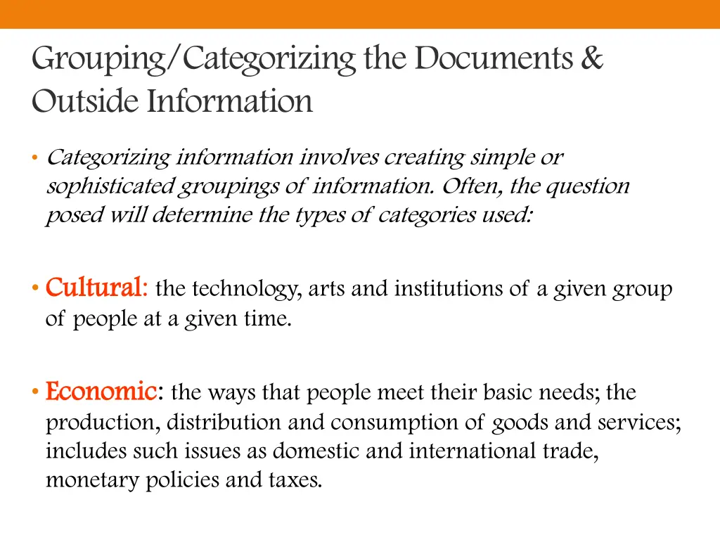 grouping categorizing the documents outside