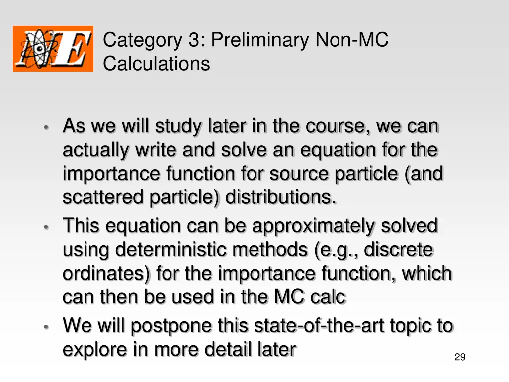 category 3 preliminary non mc calculations