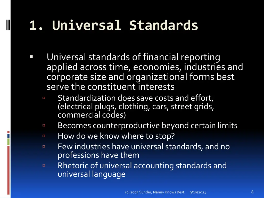 1 universal standards