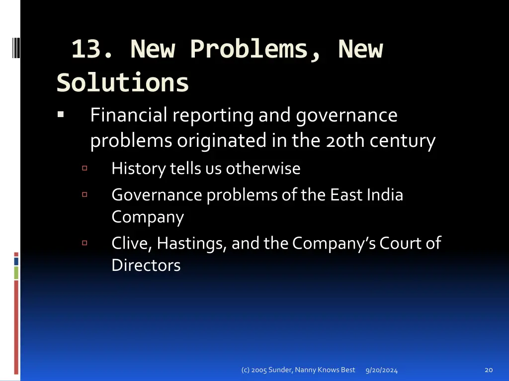 13 new problems new solutions financial reporting