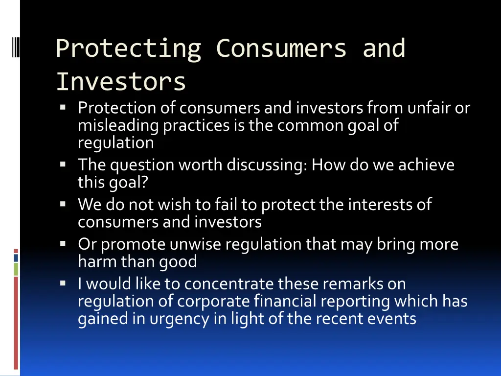 protecting consumers and investors protection