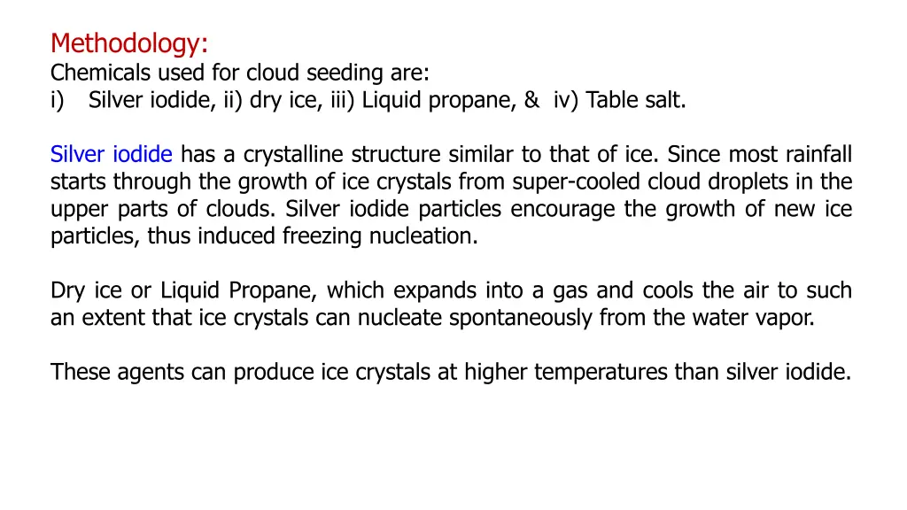 methodology chemicals used for cloud seeding