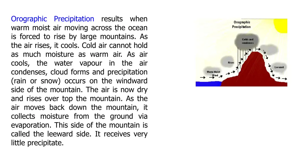 orographic precipitation results when warm moist