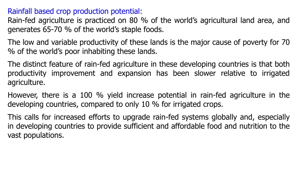 rainfall based crop production potential rain