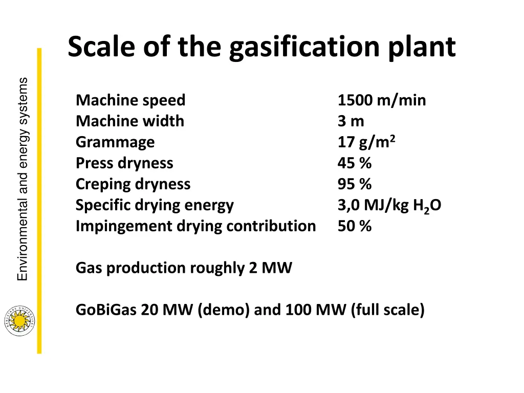 scale of the gasification plant