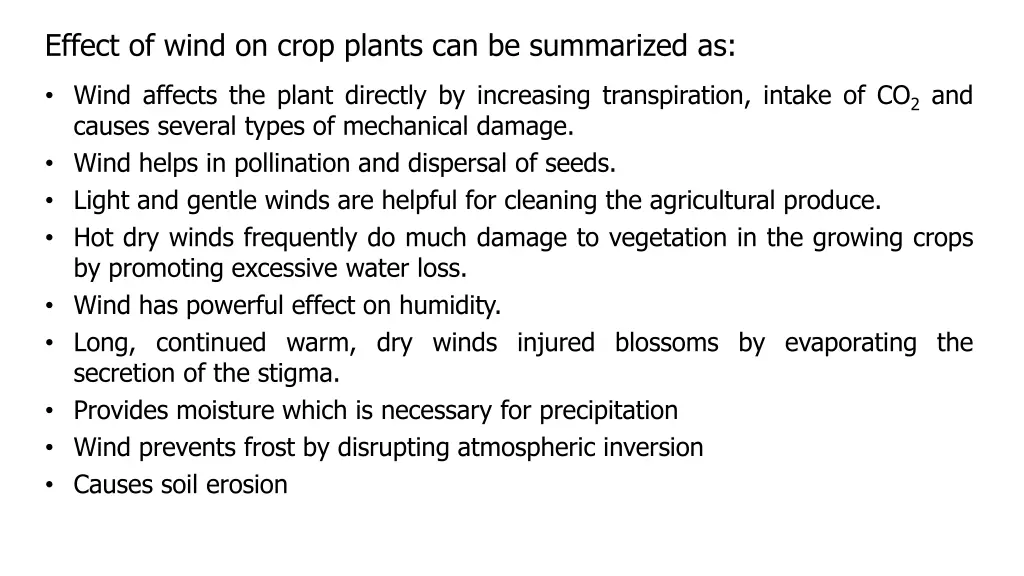 effect of wind on crop plants can be summarized as