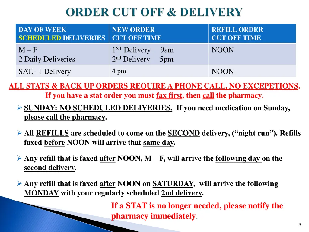 day of week scheduled deliveries m f 2 daily