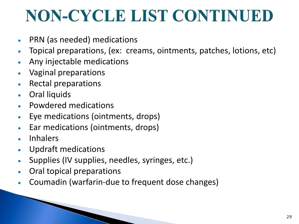 prn as needed medications topical preparations