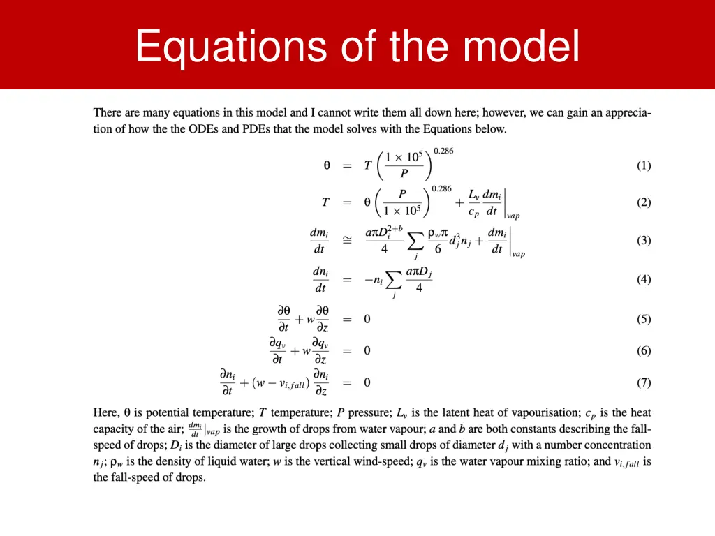 equations of the model