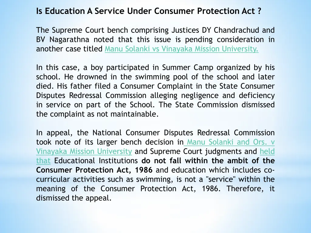 is education a service under consumer protection