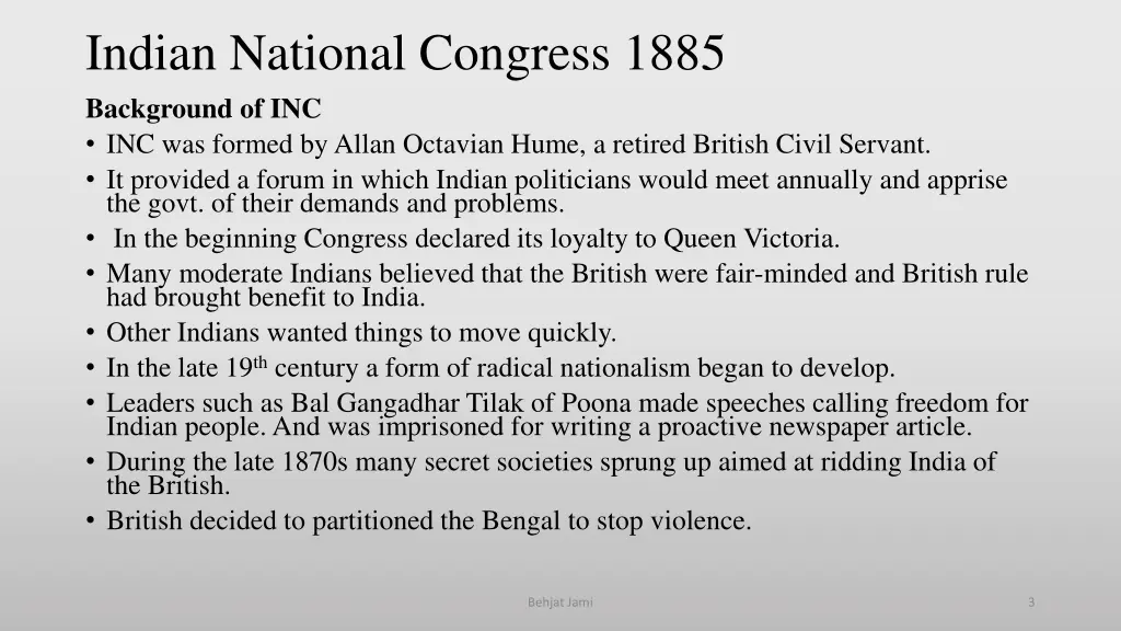 indian national congress 1885 background