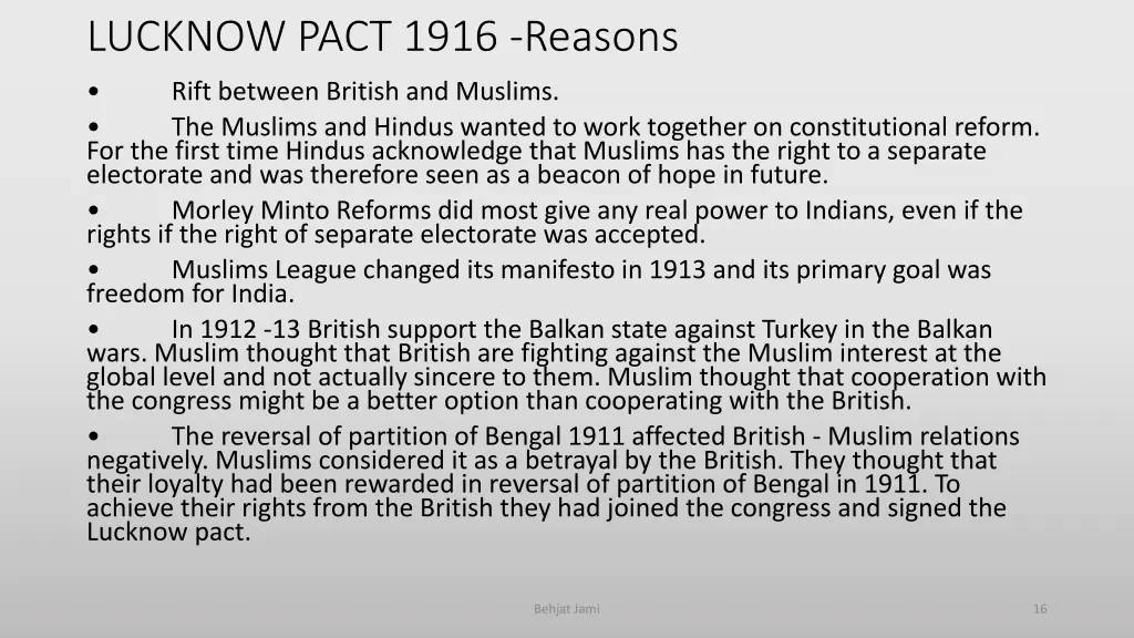 lucknow pact 1916 reasons